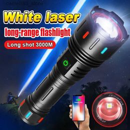 Torches Newest White Laser Super Powerful Flashlight 6800LM Rechargeable Torch Light XHP90.2 High Power LED Flashlight Tactical Lantern Q231130