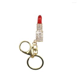Keychains Lovely Crystal Lipstick Makeup Keyring Rhinestone Purse Bag Charm Pendant Keychain As Gift