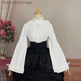 Women's Blouses Shirts Gothic Lolita Style Blouses Women Vintage Elegant Ruffles Turtleneck Long Sle Tops Girls Kaii Y2k Slim Shirts Black WhiteL231130