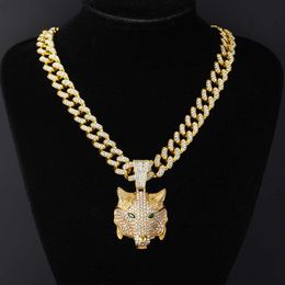 Cuban link chain mens necklace Hip Hop Wolf Head Necklace Personalized Party Dominant Diamond Pendant Cuban Chain Hip Hop Necklace Men Jewelry