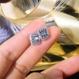 Handmade Brand New Luxury Jewellery 925 Sterling Silver T Princess Cut White Sapphire CZ Diamond Gemstones Popular Women Stud Earrin3314