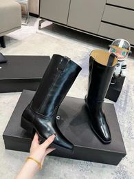 2024 Famous Custom Street Classic Jumping Knee Boots women Genuine Leather suede Designer Low-heeled black Brown Knight Boot size 35-41