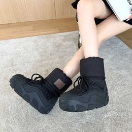 New Winter Women Boots Waterproof Thick Sole Snow Boots Outdoor Fashion Warm Cotton Shoes Lace-up Cowhide Short Boots Female