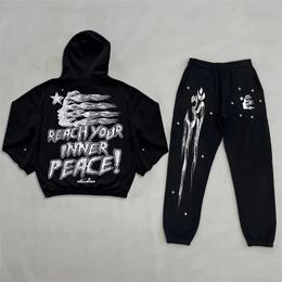 Men s Tracksuits HELLSTAR Y2K Suit Men Hoodie Sweatpants Two Piece Set Hip Hop Graphic Print Pullover Sweatshirt Casual Pants Sportswear Clothes 231129