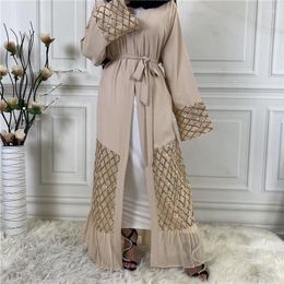 Ethnic Clothing Open Abaya Dubai Women Muslim Dress Kaftan Turkish Lace-Up Big Swing Long Robe Islam Caftan Marocain Abayas