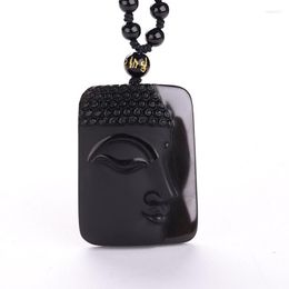 Pendant Necklaces Obsidian Vintage Necklace Black Jade Buddha Head For Women&men Jewellery