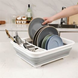 Dish Racks Foldable Kitchen Drainer Tool Bowl Tableware Plate Storage Organiser Holder Portable Fold Drying Home TPR Shelf 230131