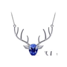 Pendant Necklaces Rhinestone Crystal Necklace Christmas Deer Pendants Boho Antler Horn Animal Chain Drop Delivery Jewelry Dh6Ar