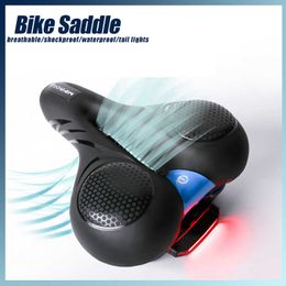 Saddles Seat Bike Saddle With Tail Light Big Butt Cushion Shock Absorbing Breathable Waterproof Soft Road Bicycle Accessories 0131