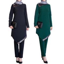 Ethnic Clothing Elegant Muslim Arab Split Dress Set Comfortable Two Piece Tops Pants Moroccan Middle East Gift for Women 230131