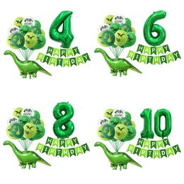 Other Event Party Supplies Dinosaur Latex Balloons Green Happy Birthday Banners Number Balls Jurassic Period Theme Children's Boy Decoration 230131