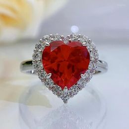 Cluster Rings Red Diamond Pink Ring Love Heart Ocean Gift For Wife And Girlfriend S925 Silver