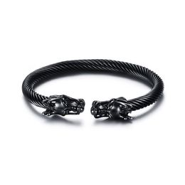 Bangle Ofertas Punk Style Unisex Black Gold Color Double Dragon Head Screw Alloy Dangles Bracelet For Women Men Jewelry