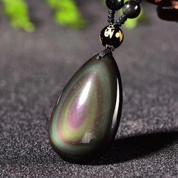 Pendant Necklaces Wholesale Black Natural Obsidian Water Drop Pendants Rope Lucky For Men Women Safety Amulet Stone Jewelry