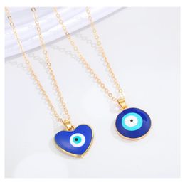 Pendant Necklaces Fashion Colorf Round Heart Evil Eye Necklace Resin Blue Eyes Choker Drop Delivery Jewelry Pendants Dhlr5