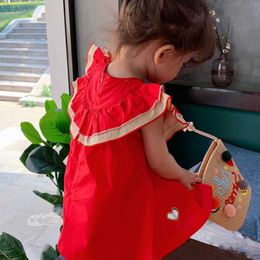 Girl's es Summer Girls Love Heart Hollow Fan-Shaped Sleeveless Red Dress Baby Kids Clothes Children'S Clothing