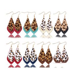 Dangle Chandelier Fashion Jewelry Womens Leopard Leather Earrings Doublelayer Waterdrop Real Drop Delivery Dhoss