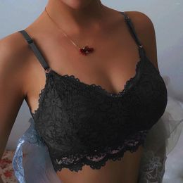 Camisoles & Tanks Solid Lace Tank Tops Full Cup Women One Size Vest Crop Wireless Bra Lingerie Sexy V-neck Underwear Camisole 2023