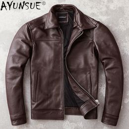 Mens Leather Faux AYUNSUE Real Cowhide jackets Genuine Jacket Men Clothing Autumn Coat Clothes jaqueta couro legitimo masculino 230131