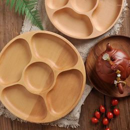 Plates 1PC Multi-Divided Wooden Dried Fruit Dessert Plate Round Table Tray Cake Display Dish Birthday Party Decoration Household