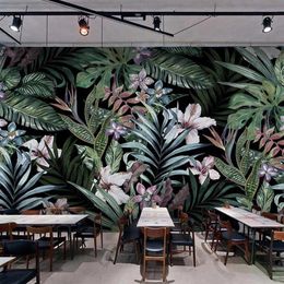 Wallpapers Custom Mural Hand Painted European Pastoral Art Painting Tropical Rainforest Banana Leaves Restaurant Self Adhesive Wallpaper