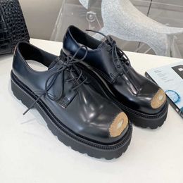 Dress Shoes Dark wind damaged rock candy heart big toe shoes MM6 worn thick soled derby shoes cowhide strap thick soled small leather shoes for women