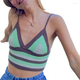 Women's Tanks Xingqing Women's Sexy V Neck Rib Knit Shirt Sleeveless Colour Block Slim Fit Crop Tops Summer Y2k Vest Tank Top Streetwear