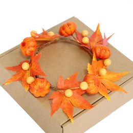 Decorative Flowers 6PCS Fall Candle Rings Wreaths Autumn Little Pumpkin Berries Leaves Wreath For Wall Fireplace Xmas Party SP99