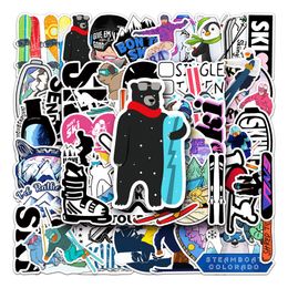 Skiing Stickers | 50 Pcs Winter Skiing Sports Waterproof Vinyl Stickers for Helmet Snowboard Water Bottles TZ-HX-500