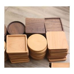 Mats Pads 20 Styles Wooden Coasters Beech Black Walnut Coffee Tea Cup Natural Non Slip Teapot Drink Home Bar Tools Durable Wood Pl Otkuw