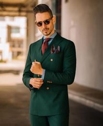 Men's Suits & Blazers Winter 2023 Double Gold Breasted Dark Green Slim Fit Men Suit For Wedding Prom 2 Pieces Custom Groom Tuxedo Fashion