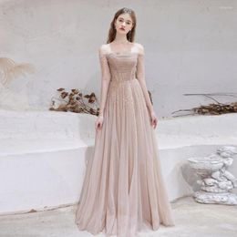 Party Dresses Elegant One Shoulder Evening Beauty-Emily Long Tulle Dress Sequins Pleated Prom Gown Lace Up Back Vestido De Noche