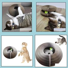 Cat Toys Funny Pet Scratching Board Round Shape Folding Corrugated Litter Large Claws And Itching Tool Cats Drop Delivery Home Garde Dhyo6