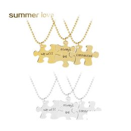 Pendant Necklaces 3Pcs/Set Necklace Geometry Puzzle English Letters We Will Always Be Connected Friendship Jewelry Drop Delivery Pend Otuiq