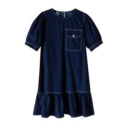 Girl's es Thin Girls Denim 2022 New Kids Ruffles Dress Buttons Children Clothes Teens Clothing for Baby #7016 0131