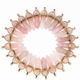 Charms Natural Stone Rose Quartz Pillar Gold Pendant Fashion Healing Pendum Necklace Jewellery Making Wholesale Drop Delivery Dhgarden Dhwxu