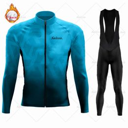 Cycling Jersey Sets Winter Thermal Fleece Long Sleeve Sportswear Racing Suit for Men Bib Pants Clothing 221201