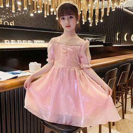 Girl's Summer Baby Girls Clothes dress Children's A-line Pink Chiffon Princess Dresses Kids Costume for 3 4 5 6 7 8 9 10 Years 0131