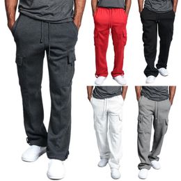Men's Pants Fleece Multipocket Sweatpant Men Cargo Sweat Pant Man Sportswear Casual Solid Knitted Male Trousers for Boys Winter 230131