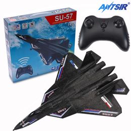 Simulators RC Plane SU57 2.4G Radio Remote Control Airplane With Light Fixed Wing Hand Throwing Foam Aircraft Model Toys For Children 230131