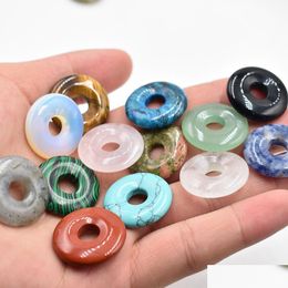 Charms 25Mm Assorted Natural Stone Crystals Gogo Donut Rose Quartz Pendants Beads For Lucky Jewellery Making Wholesale Drop De Dhgarden Dhuqj