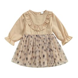 Girl's es Toddler Infant Baby Girls Spring Autumn A-line Long Sleeve Dot Print Tulle Patchwork Dress 3M-3T 0131