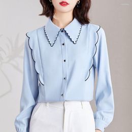 Women's Polos Spring Flounce Shirt Loose Slim Long-sleeved Square Collar Shirts OL Tops Femina Blusa