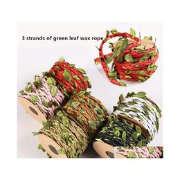 Party Decoration Width 5Cm 2M/Roll Natural Jute Burlap Hessian Ribbon With Green Leaf For Rustic Wrap Gift Packing Wedding Drop Deli Dhnaf