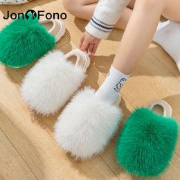 Slippers JonoFono Woman Plush Fur Ins Warm Couple Fashion Comfortable Home Shoes Ladies Footwear 230201