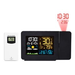 Household Thermometers FanJu Weather Station Thermometer Wireless Sensor Indoor Outdoor Humidity Meter Digital Alarm Projection Clock 230201