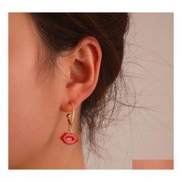 Dangle Chandelier Fashion Jewelry Sexy Red Lip Earrings For Women C Shape Drop Delivery Dhcng