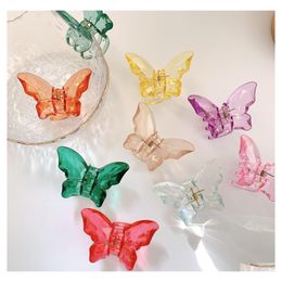 Hair Clips Barrettes Fashion Jewellery Candy Colour Butterfly Hairpin For Women Girls Pin Acrylic Barrette Back Head Grab Headdress D Dhnzc