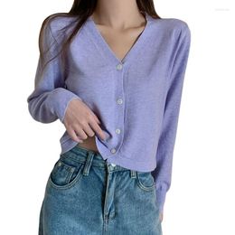 Women's Knits Women Long Sleeve Cropped Cardigan Korean Button Knitted Sweater Streetwear Winter Clothes