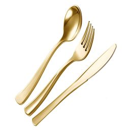 Disposable Dinnerware 75 Pieces Gold Plastic Silverware- Flatware Set-Heavyweight Cutlery- Includes 25 Forks 25 Spoons 25 Knives 230131